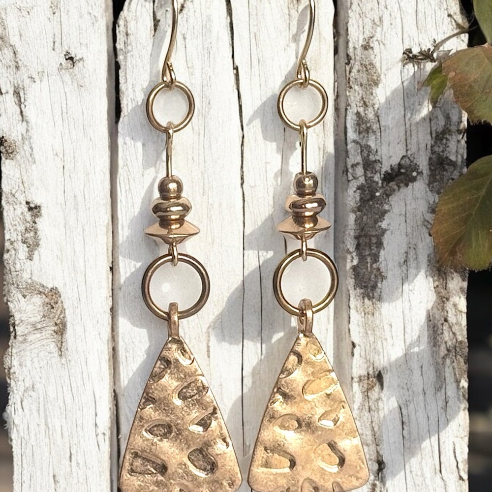 5 For $25💫Upcycled Gold Embossed Triangle Dangles - Picture 6 of 6